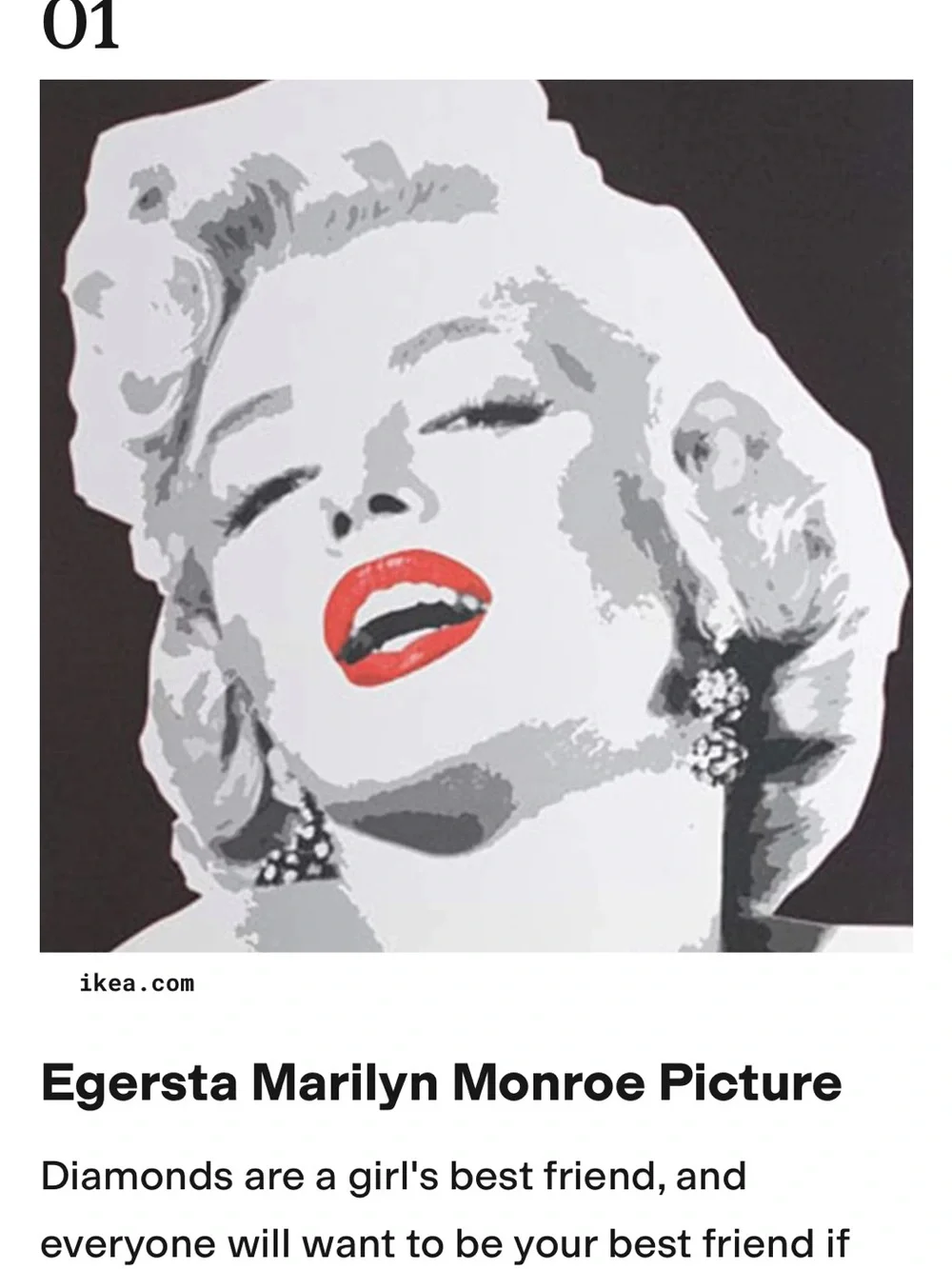 IKEA Marilyn Monroe Pop Portrait pjatteryd 35 35